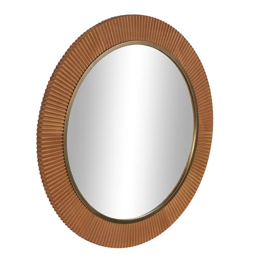 43" Brown Wood Fluted Room Wall Mirror with Scalloped Edge